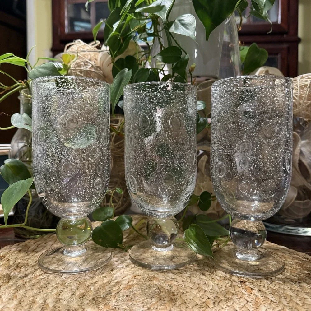 Southern Living Bella Luna Water Goblets/Glasses Bubble Glass 7.25